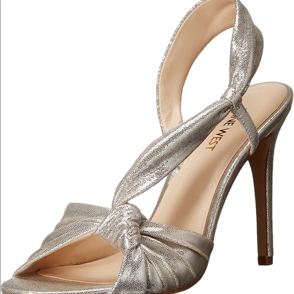 NINE WEST Ultana Metallic Heeled Women’s Sandals Silver-Metallic Size 11M - Picture 2 of 14